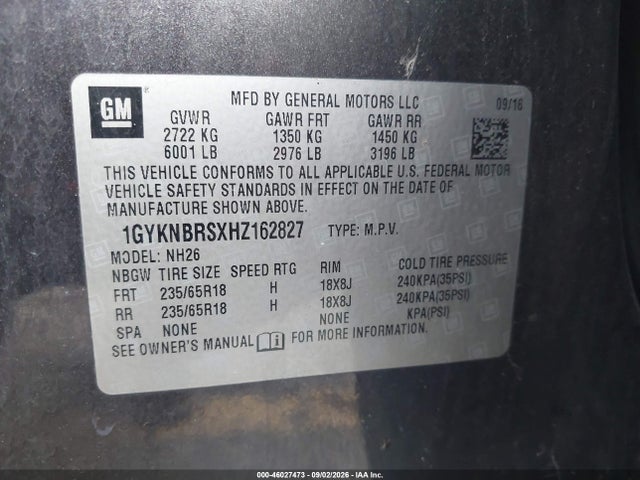Aukcja sprzedaży 2017 Cadillac Xt5 Luxury, vin: 1GYKNBRSXHZ162827, numer aukcji: 46027473