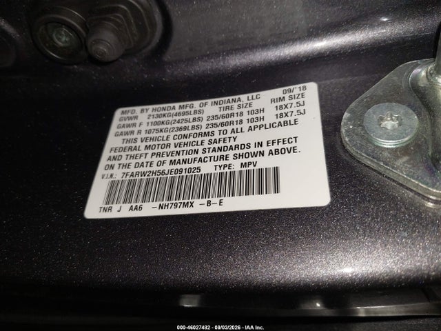 Aukcja sprzedaży 2018 Honda Cr-v Ex, vin: 7FARW2H56JE091025, numer aukcji: 46027482