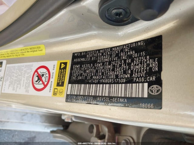 2016 Toyota Camry Le მანქანა იყიდება აუქციონზე, vin: 4T4BF1FK8GR517539, აუქციონის ნომერი: 46027514