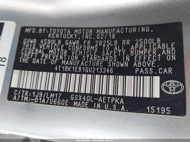 Aukcja sprzedaży 2016 Toyota Avalon Limited, vin: 4T1BK1EB1GU213346, numer aukcji: 46027521
