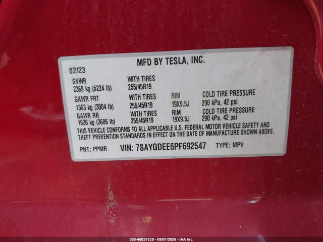 7SAYGDEE6PF692547 Tesla Model Y Awd/long Range Dual Motor All-wheel Drive