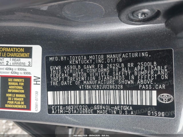 2018 Toyota Avalon Xle მანქანა იყიდება აუქციონზე, vin: 4T1BK1EB2JU286328, აუქციონის ნომერი: 46027539