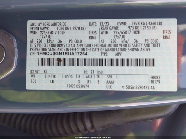 Продажа на аукционе авто 2024 Ford Escape Active, vin: 1FMCU0GN1RUA17264, номер лота: 46027555