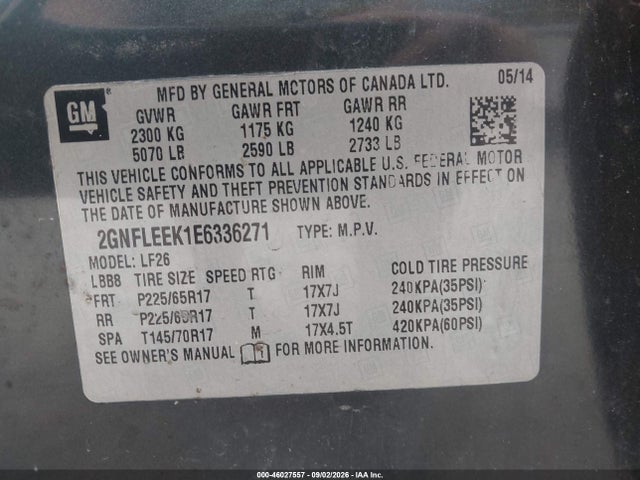 Aukcja sprzedaży 2014 Chevrolet Equinox Ls, vin: 2GNFLEEK1E6336271, numer aukcji: 46027557