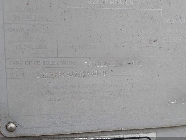46027561 :رقم المزاد ، 1W1MAFYA83A236849 vin ، 2003 Wilson Trailer Co Grain Semi Trailer مزاد بيع