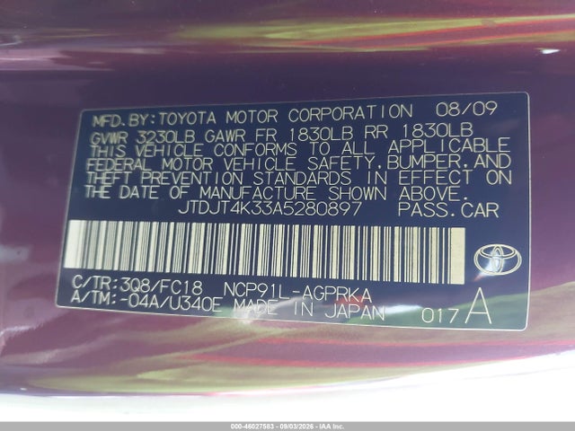 Продаж на аукціоні авто 2010 Toyota Yaris, vin: JTDJT4K33A5280897, номер лоту: 46027583