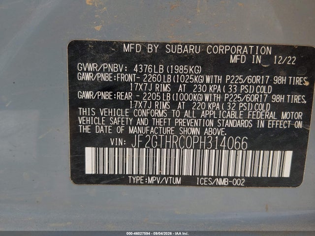 Auction sale of the 2023 Subaru Crosstrek Sport, vin: JF2GTHRC0PH314066, lot number: 46027594