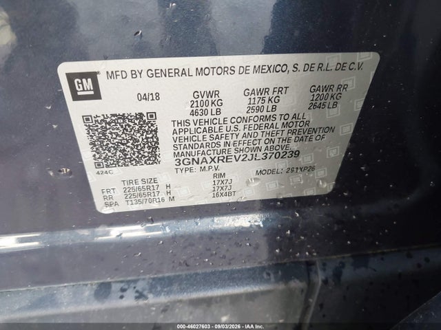 Продаж на аукціоні авто 2018 Chevrolet Equinox Ls, vin: 3GNAXREV2JL370239, номер лоту: 46027603