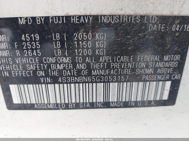 46027609 :رقم المزاد ، 4S3BNBN65G3053157 vin ، 2016 Subaru Legacy 2.5i Limited مزاد بيع