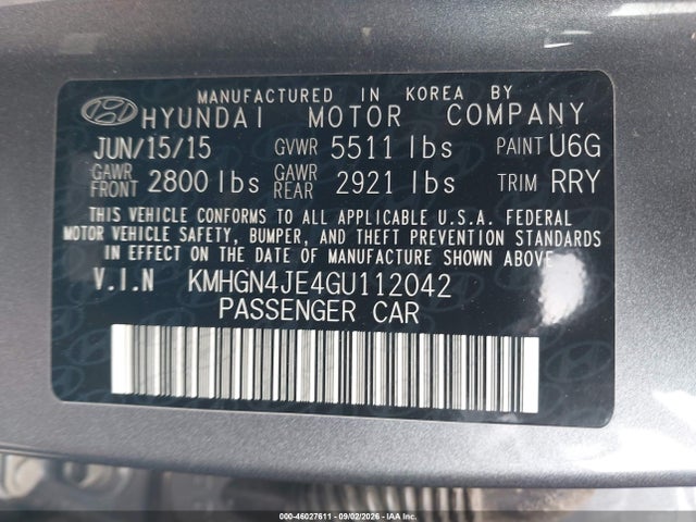 Hyundai Genesis 3.8 2016 KMHGN4JE4GU112042 Image 9
