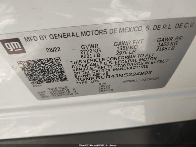 Продажа на аукционе авто 2022 Chevrolet Blazer Fwd 2lt, vin: 3GNKBCR43NS234893, номер лота: 46027614