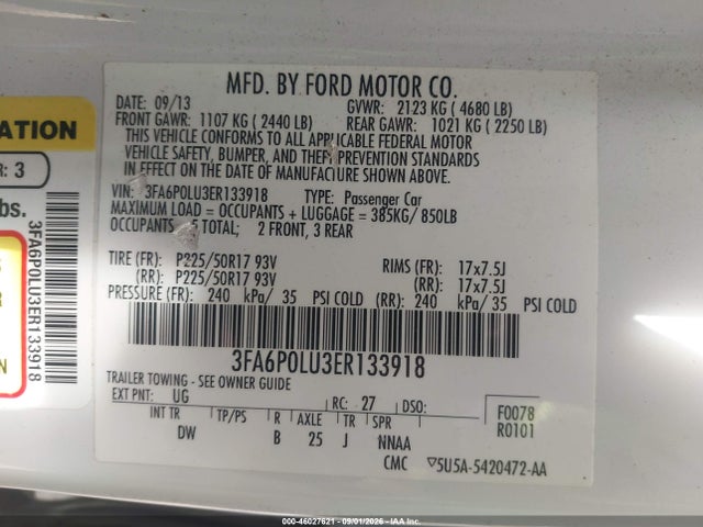 Продажа на аукционе авто 2014 Ford Fusion Hybrid Se, vin: 3FA6P0LU3ER133918, номер лота: 46027621
