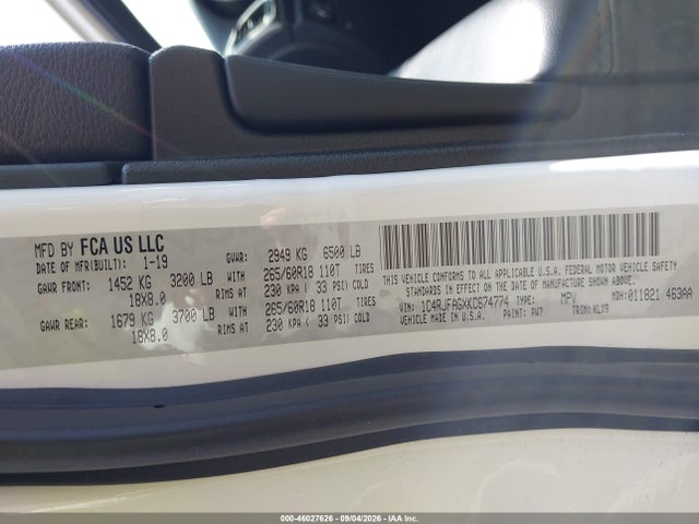 2019 Jeep Grand Cherokee Laredo E 4x4 მანქანა იყიდება აუქციონზე, vin: 1C4RJFAGXKC674774, აუქციონის ნომერი: 46027626