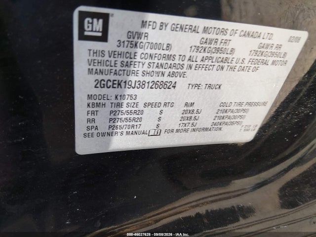 46027628 :رقم المزاد ، 2GCEK19J381268624 vin ، 2008 Chevrolet Silverado 1500 Lt1 مزاد بيع