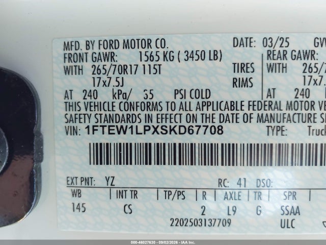 Продажа на аукционе авто 2025 Ford F-150 Xl, vin: 1FTEW1LPXSKD67708, номер лота: 46027630