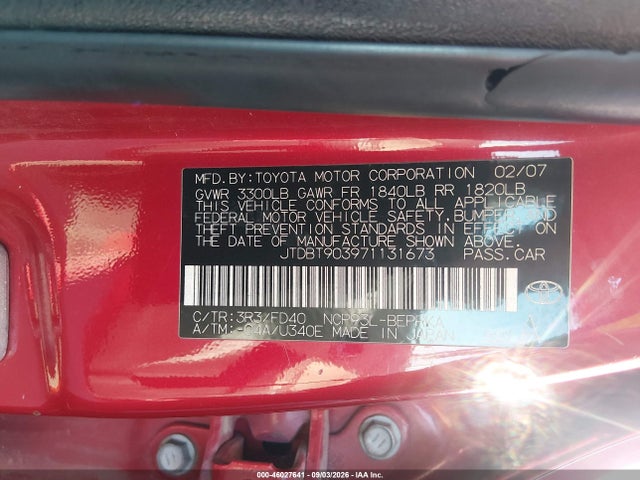 Aukcja sprzedaży 2007 Toyota Yaris, vin: JTDBT903971131673, numer aukcji: 46027641