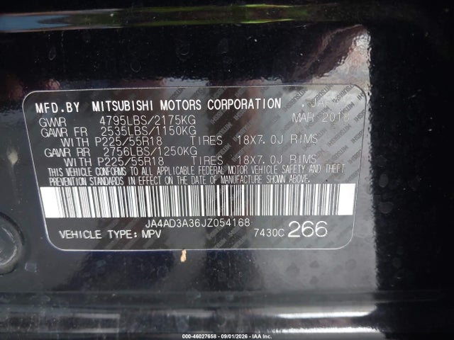 Продажа на аукционе авто 2018 Mitsubishi Outlander Sel, vin: JA4AD3A36JZ054168, номер лота: 46027658