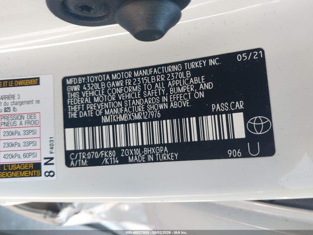 Aukcja sprzedaży 2021 Toyota C-hr Xle, vin: NMTKHMBX5MR127976, numer aukcji: 46027685