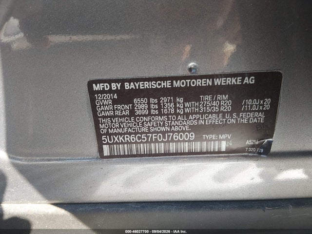 Aukcja sprzedaży 2015 Bmw X5 Xdrive50i, vin: 5UXKR6C57F0J76009, numer aukcji: 46027700