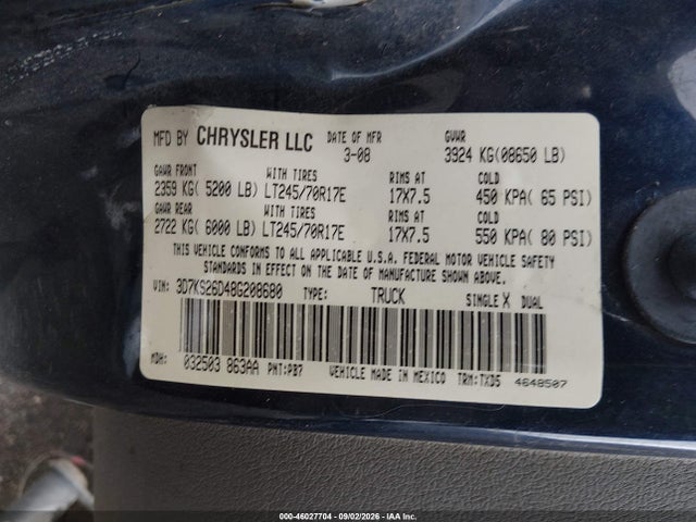 Aukcja sprzedaży 2008 Dodge Ram 2500 St/sxt, vin: 3D7KS26D48G208680, numer aukcji: 46027704