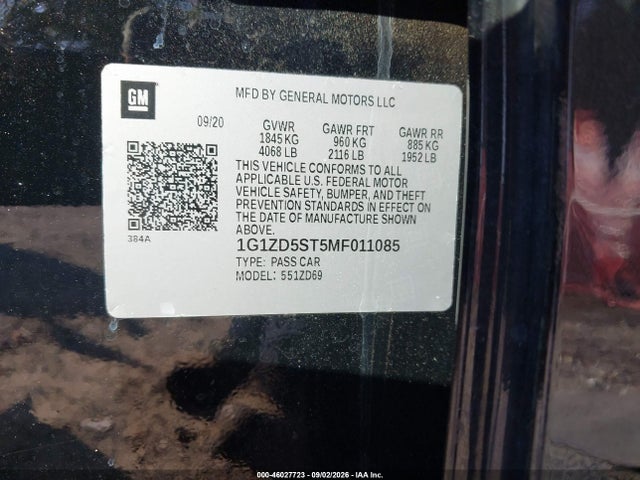 Продажа на аукционе авто 2021 Chevrolet Malibu Fwd Lt, vin: 1G1ZD5ST5MF011085, номер лота: 46027723