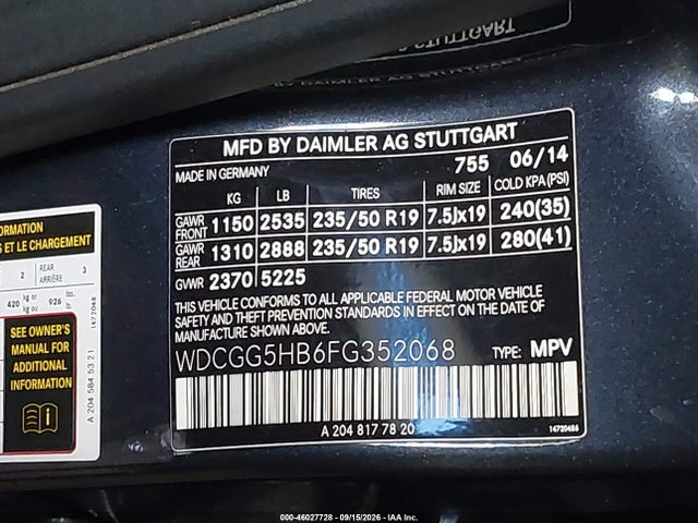Продаж на аукціоні авто 2015 Mercedes-benz Glk 350, vin: WDCGG5HB6FG352068, номер лоту: 46027728