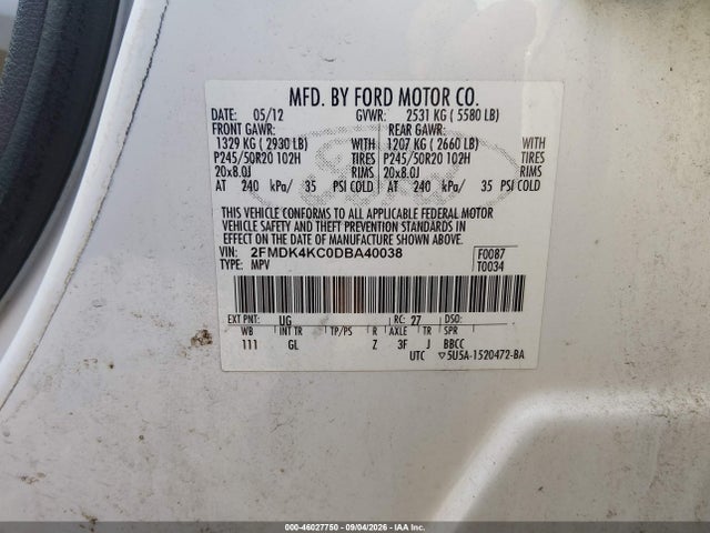 Aukcja sprzedaży 2013 Ford Edge Limited, vin: 2FMDK4KC0DBA40038, numer aukcji: 46027750
