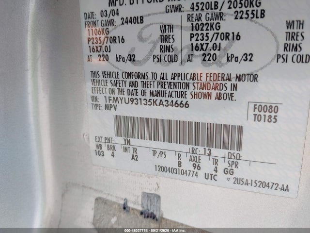 Продажа на аукционе авто 2005 Ford Escape Xlt, vin: 1FMYU93135KA34666, номер лота: 46027758