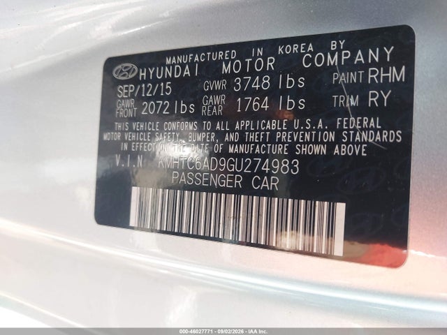Aukcja sprzedaży 2016 Hyundai Veloster, vin: KMHTC6AD9GU274983, numer aukcji: 46027771