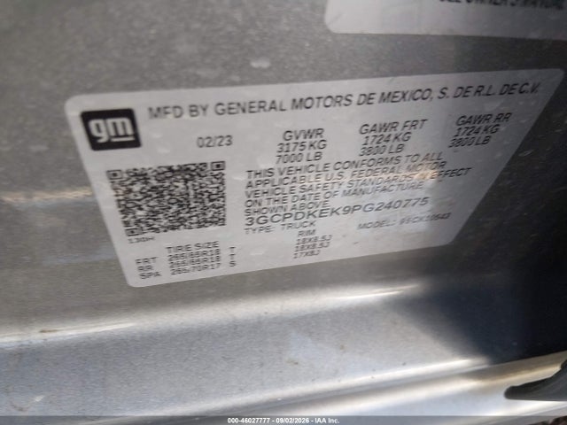 Продаж на аукціоні авто 2023 Chevrolet Silverado 1500 4wd  Short Bed Lt With 2fl, vin: 3GCPDKEK9PG240775, номер лоту: 46027777