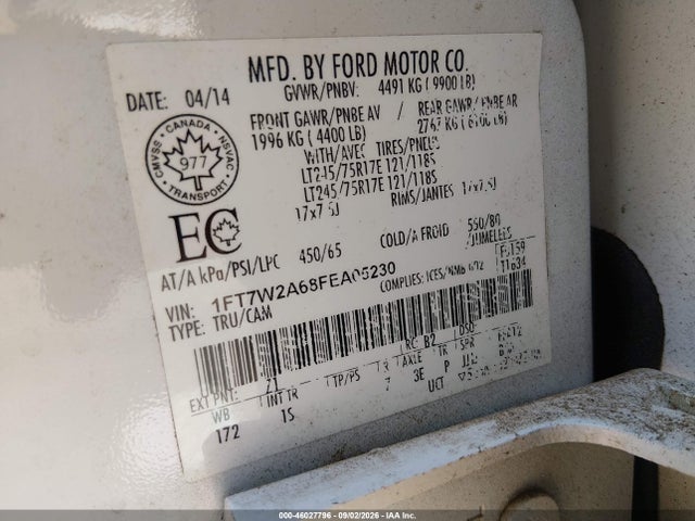 Aukcja sprzedaży 2015 Ford F-250 Xl, vin: 1FT7W2A68FEA05230, numer aukcji: 46027796