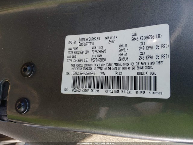 Продажа на аукционе авто 2007 Dodge Ram 1500 St/slt, vin: 1D7HU18247J580740, номер лота: 46027802
