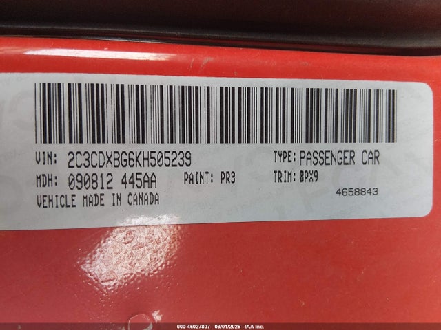 Продаж на аукціоні авто 2019 Dodge Charger Sxt Rwd, vin: 2C3CDXBG6KH505239, номер лоту: 46027807