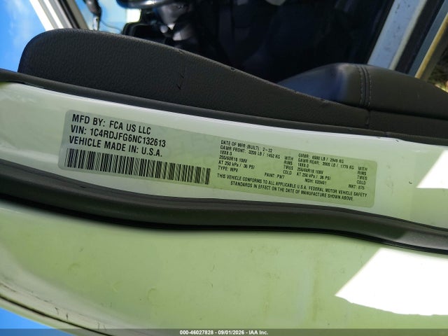 46027828 :رقم المزاد ، 1C4RDJFG6NC132613 vin ، 2022 Dodge Durango Pursuit Awd مزاد بيع