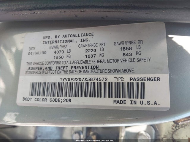 Продажа на аукционе авто 1999 Mazda 626 Es V6/lx (v6), vin: 1YVGF22D7X5874572, номер лота: 46027836