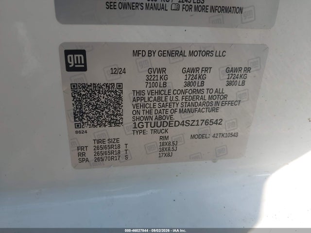 2025 Gmc Sierra 1500 4wd  Short Box Slt მანქანა იყიდება აუქციონზე, vin: 1GTUUDED4SZ176542, აუქციონის ნომერი: 46027844