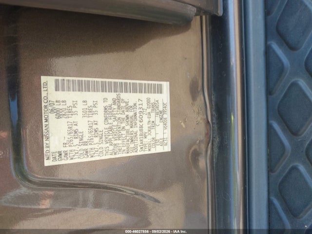 46027856 :رقم المزاد ، 5N1AR18U88C609317 vin ، 2008 Nissan Pathfinder Se مزاد بيع