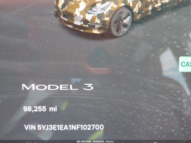 Продаж на аукціоні авто 2022 Tesla Model 3 Rear-wheel Drive, vin: 5YJ3E1EA1NF102700, номер лоту: 46027886