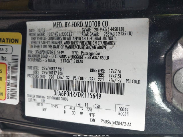 Продажа на аукционе авто 2013 Ford Fusion Se, vin: 3FA6P0HR7DR115649, номер лота: 46027889