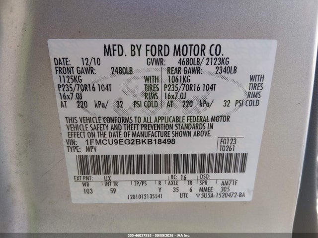 Продаж на аукціоні авто 2011 Ford Escape Limited, vin: 1FMCU9EG2BKB18498, номер лоту: 46027893