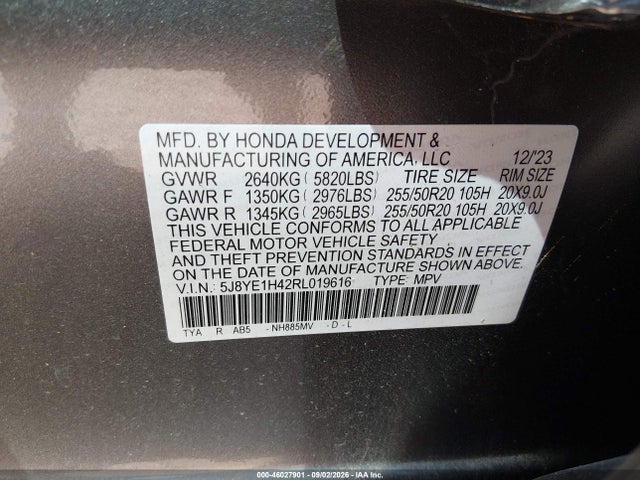 46027901 :رقم المزاد ، 5J8YE1H42RL019616 vin ، 2024 Acura Mdx Technology Package مزاد بيع