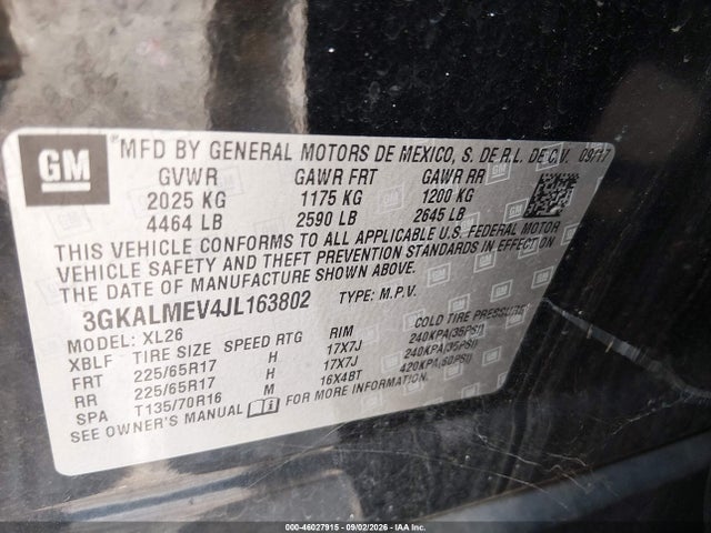 2018 Gmc Terrain Sle მანქანა იყიდება აუქციონზე, vin: 3GKALMEV4JL163802, აუქციონის ნომერი: 46027915