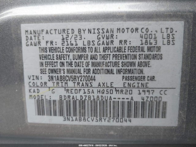 Продажа на аукционе авто 2024 Nissan Sentra Sv Xtronic Cvt, vin: 3N1AB8CV5RY270044, номер лота: 46027916