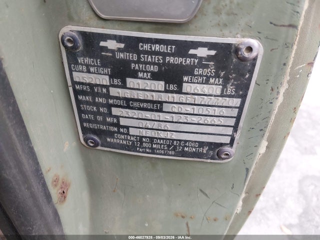 1986 Chevrolet D10 Military Blazer მანქანა იყიდება აუქციონზე, vin: 1G8ED18J1GF177770, აუქციონის ნომერი: 46027928