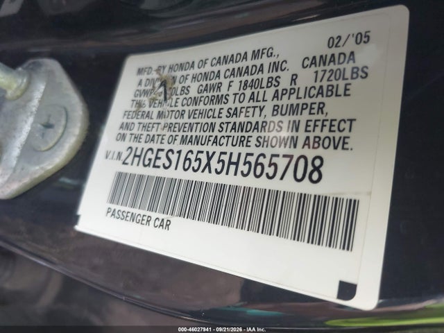 Продаж на аукціоні авто 2005 Honda Civic Lx, vin: 2HGES165X5H565708, номер лоту: 46027941