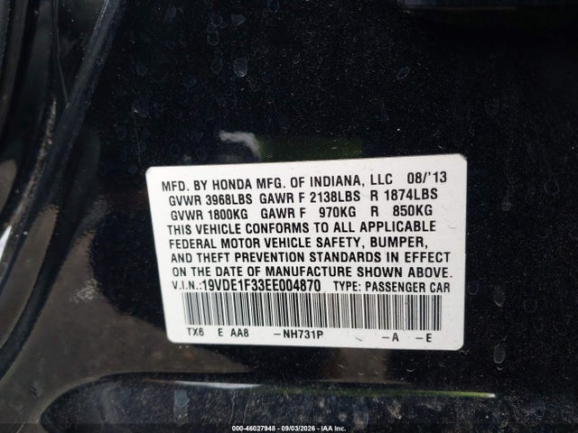 Auction sale of the 2014 Acura Ilx 2.0l, vin: 19VDE1F33EE004870, lot number: 46027948