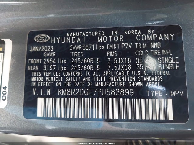 Aukcja sprzedaży 2023 Hyundai Palisade Sel, vin: KM8R2DGE7PU583899, numer aukcji: 46027949