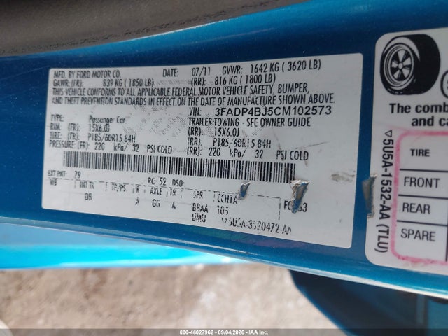 Продаж на аукціоні авто 2012 Ford Fiesta Se, vin: 3FADP4BJ5CM102573, номер лоту: 46027962