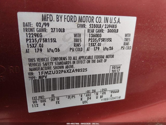 Продаж на аукціоні авто 1999 Ford Explorer Eddie Bauer/limited Edition/xlt, vin: 1FMZU32P6XZA98525, номер лоту: 46027966