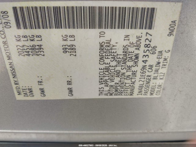 Aukcja sprzedaży 2009 Nissan Altima 3.5 Se, vin: 1N4BL21E69N435827, numer aukcji: 46027983